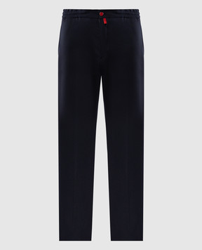 Kiton Синие брюки из шерсти с вышивкой логотипа UPLACK0134F
