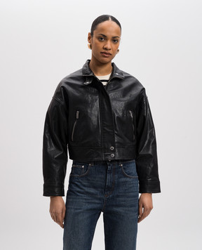 Max Mara Weekend Черная укороченная кожаная куртка ANGEL ANGEL