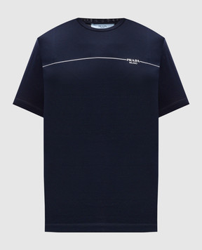 Prada Голубая футболка с принтом логотипа 39507QYR
