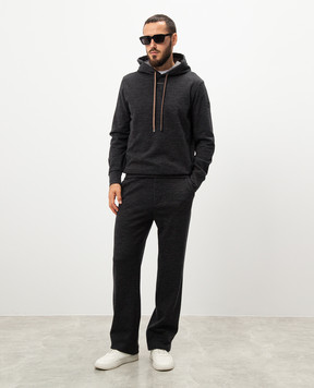 Moncler Серые меланжевые брюки с шерстью с кожаным патчем логотипа J20912A0003389ARG