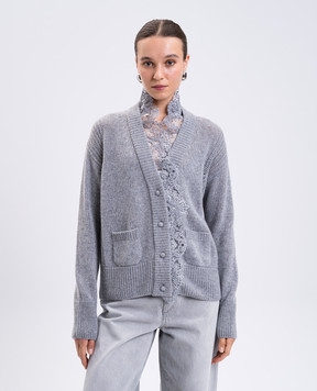 Ermanno Scervino Серый кардиган из кашемира с кружевом D475N304APKFX
