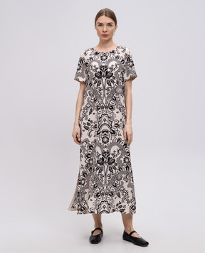 Max Mara Weekend Бежева сукня VELA із шовку в квітковий принт VELA