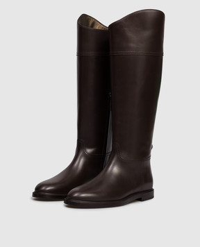 Brunello Cucinelli Коричневі шкіряні чоботи-рідінги з ланцюжком моніль MZOLC3039