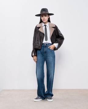 Brunello Cucinelli Сині джинси з ланцюжком моніль з ефектом потертості MB114P5941