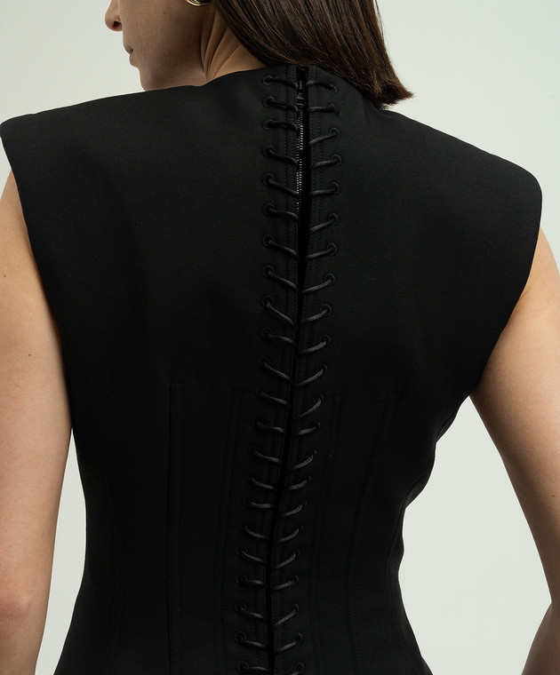 Alexander McQueen Черный топ из шерсти с фигурным вырезом 791180QJACX изображение 5