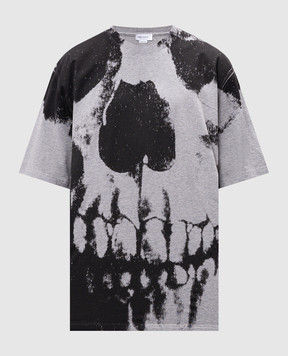 Alexander McQueen Сіра футболка з принтом у вигляді черепа 815067QTAC5