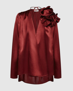 Magda Butrym Бордова блуза із шовку з брошкою у вигляді квітки BLOUSE02141425