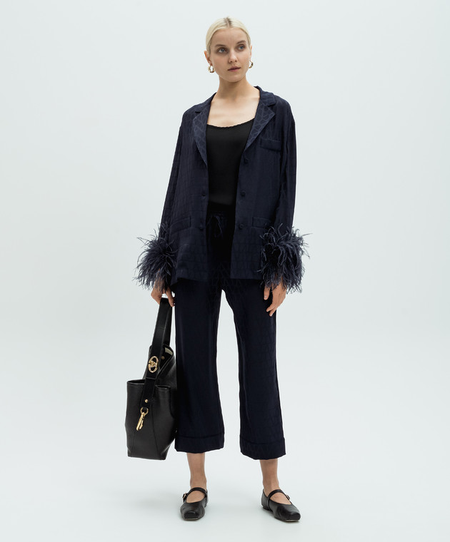 VALENTINO　シルク　セットアップ Valentino - Синяя блуза из шелка с перьями страуса 5B3AB6427TK
