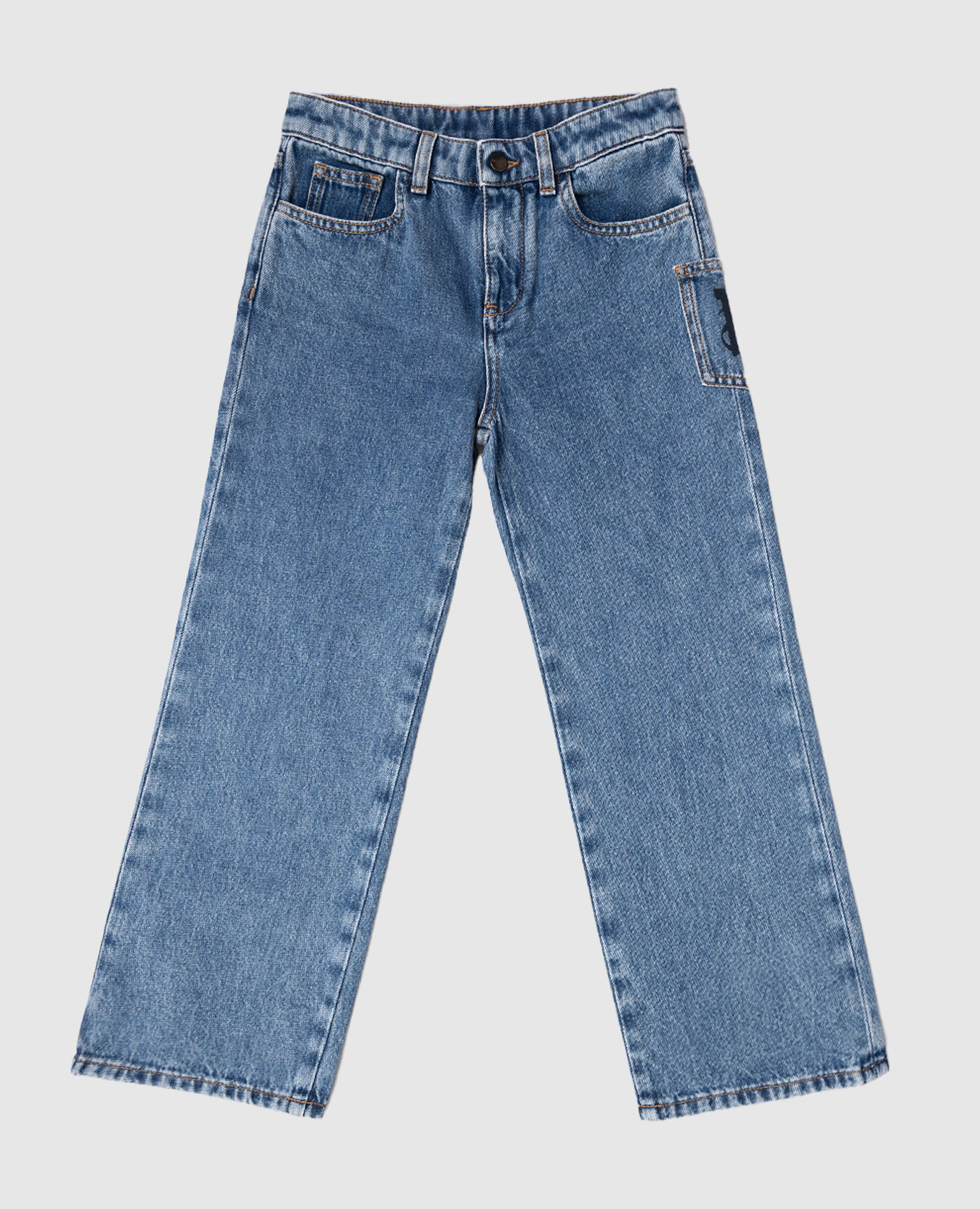 

Детские синие джинсы с вышивкой логотипа монограммы, Синий, Джинсы