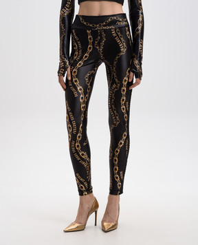 Versace Jeans Couture Черные леггинсы в принт Chain Couture с лампасами 77HAC114JS417