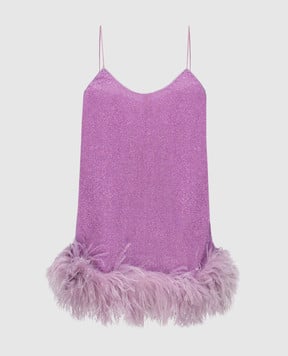 Oseree Фиолетовое платье мини Lumiеre plumage со страусиными перьями LDF213LUREXPLUMAGE