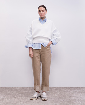 Brunello Cucinelli Білий пуловер з ланцюжком моніль M19256202