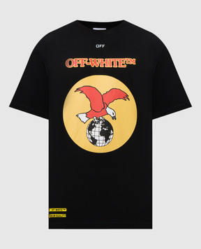 Off-White Черная футболка с принтом в виде орла OMAA027S25JER008
