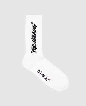 Off-White Білі шкарпетки з візерунком напису OMRA085C99KNI002