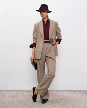 Brunello Cucinelli Бежеві штани з вовни в смужку MP146P9019