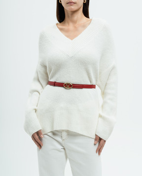 Valentino Червоний шкіряний ремінь з металевим логотипом VLogo Signature 5W2T0SJ0FZC