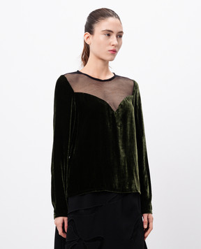 Lanvin Зеленая бархатная блуза RWTO60102393