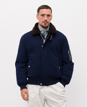 Brunello Cucinelli Синя пухова куртка з вовни з хутром MM4701625