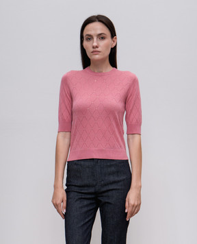 Max Mara Розовый топ PATRIK из шерсти и шелка с кристаллами. PATRIK