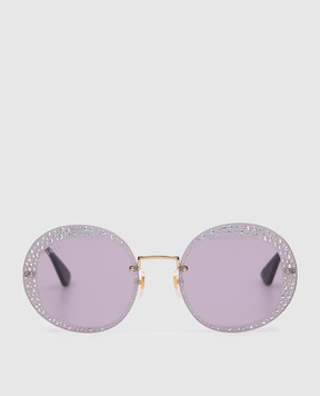 Gucci Золотые солнцезащитные очки со стразами. GG0899S