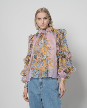 Etro Розовая блузка из шелка в цветочный узор. WRJA002999SA1A0
