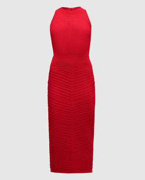 Balmain Червона сукня міді з фігурними вирізами EF0RI055KI42