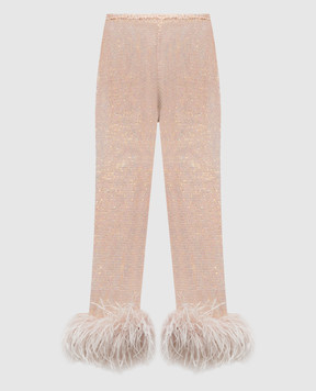 Santa Brands Розовые укороченные брюки с кристаллами и перьями страуса FEATHERSPANTS