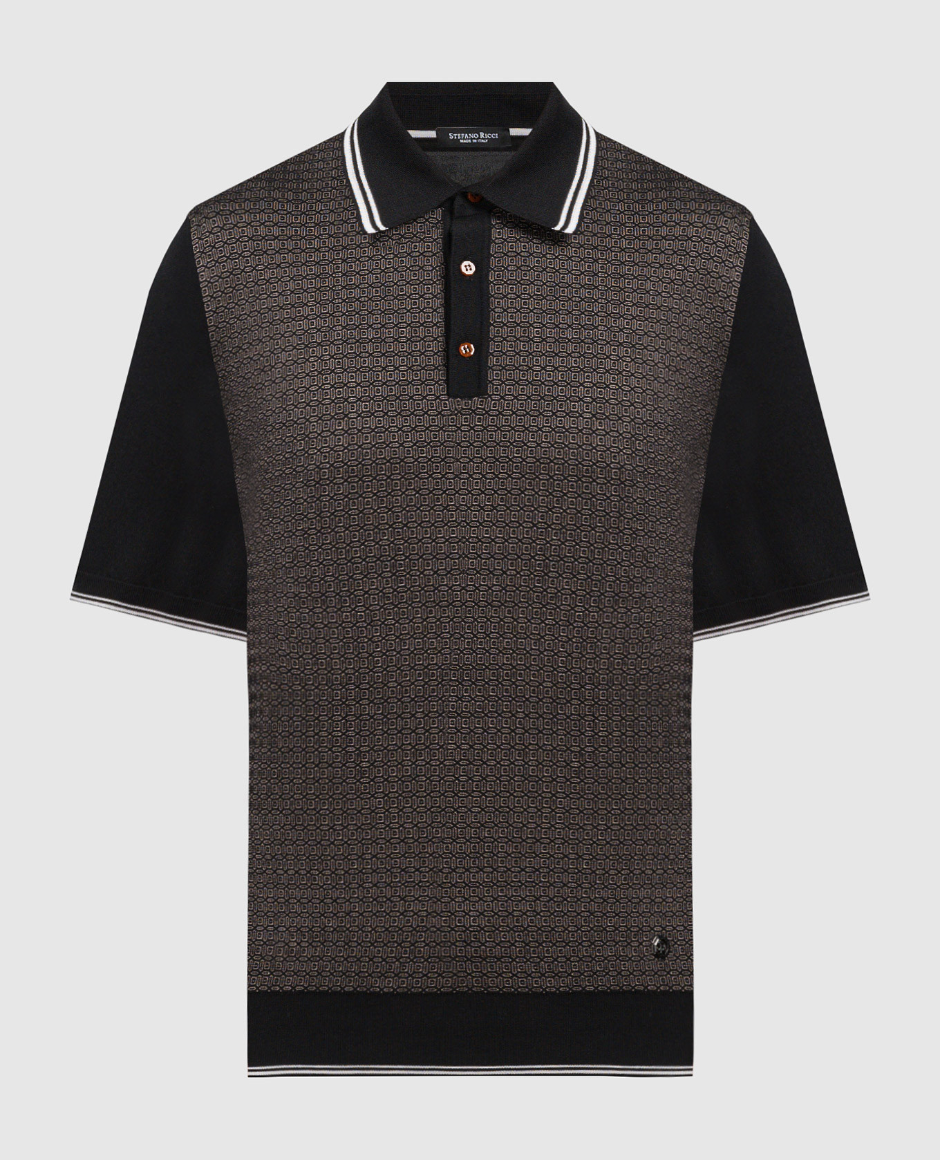 Black polo shirt with patterned silk