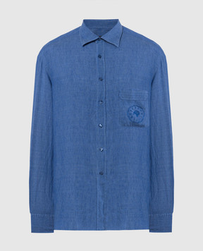 Stefano Ricci Блакитна сорочка з льону з вишивкою логотипа MC007261LX2330
