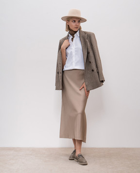 Brunello Cucinelli Бежевая юбка с блестящей текстуруй M0H38G3414