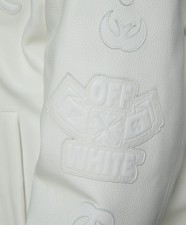 Off-White Белый кожаный бомбер с логотипом OMJA136S24LEA001 изображение 5