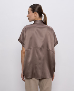 Brunello Cucinelli Коричневый топ из шелка с цепочкой мониль M0C59RA915