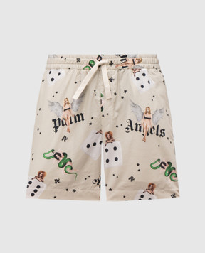 Palm Angels Бежеві шорти в принт в стилі Pin up PMCB034S25FAB003