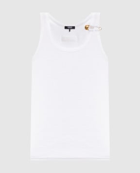Versace Белый топ в рубчик с брендовой шпилькой 10204631A15333