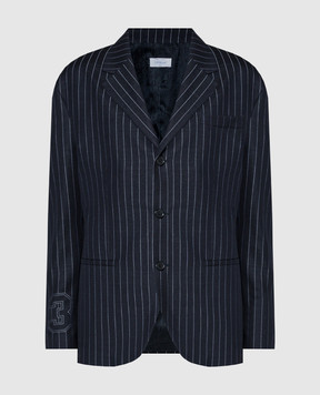 Off-White Черный пиджак с шерстью в полоску с логотипом OMEN097S24FAB003