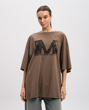 Maison Margiela MM6 Коричневая футболка с принтом логотипа S52GC0342S24312