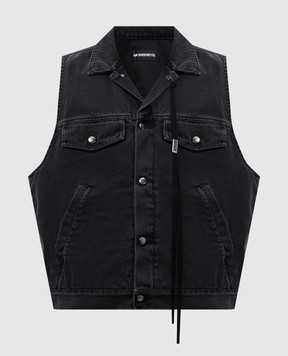 Ann Demeulemeester Чорний джинсовий жилет з брендовими стрічками B0010293FA039