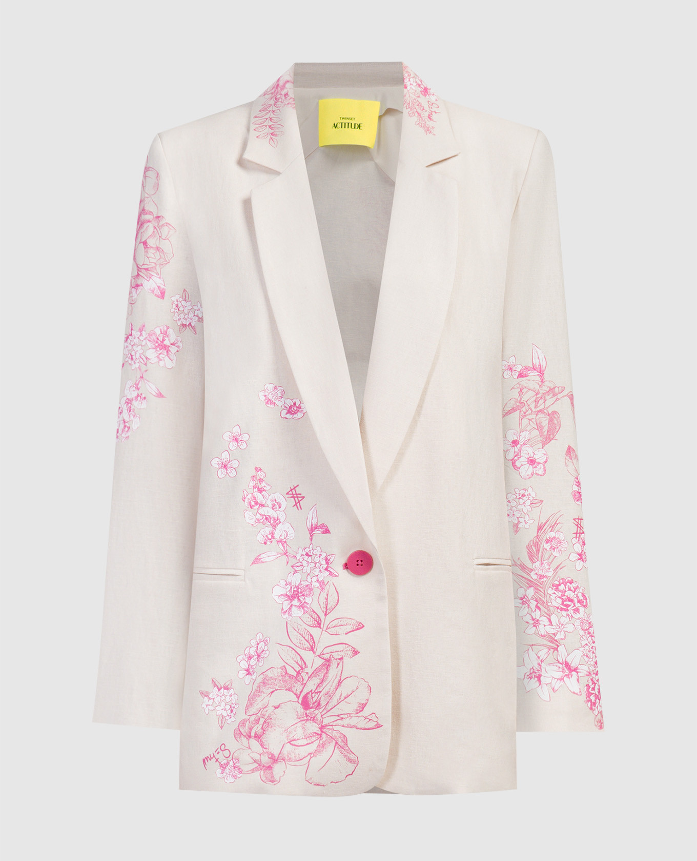 Beige jacket with linen in a floral print