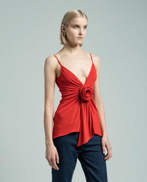 Balmain Красный топ с цветочной аппликацией CF0AD205JE50