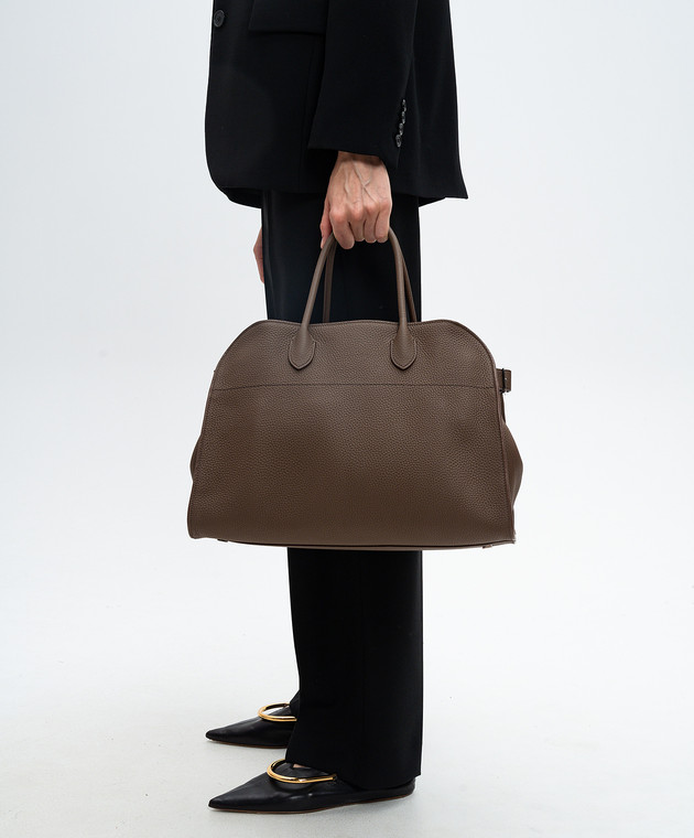 The Row Коричневая кожаная сумка-тоут Soft Margaux 15 с тиснением логотипа W1255L133 изображение 2