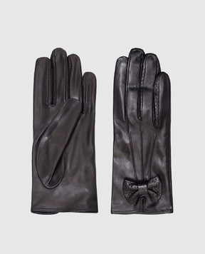Sermoneta Gloves Черные кожаные перчатки с бантом P2428