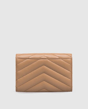 Saint Laurent Бежевий шкіряний стьобаний гаманець з монограмою Cassandre 414404AAA44