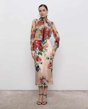 Dolce&Gabbana Бежевая блузка из шелка в цветочный принт F5R64TIS1Y7