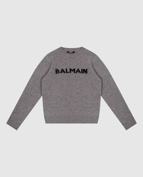 Balmain Дитячий сірий джемпер з вовни та кашеміру з логотипом BV9P60Z2418410