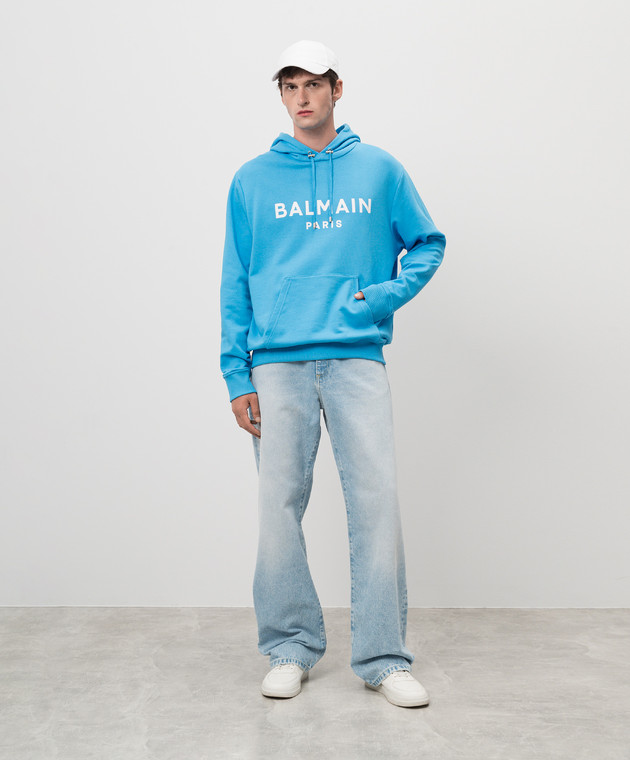 Balmain Голубые джинсы с эффектом потертости с логотипом DH0ML135DE95 изображение 2