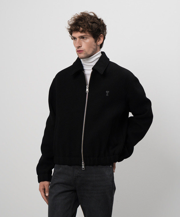 Ami Paris Черная куртка из шерсти с нашивкой логотипа HJK033WV0049 изображение 3