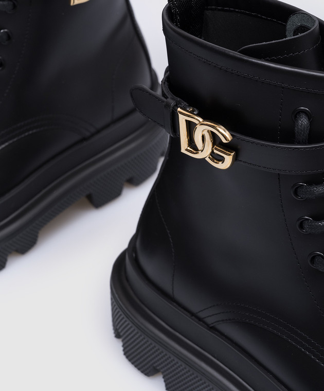 Dolce&Gabbana Черные кожаные ботинки с металлическим логотипом DG CT1057AB640 изображение 5