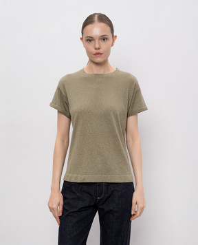 Brunello Cucinelli Футболка кольору хакі з кашеміром та шовком M41810000