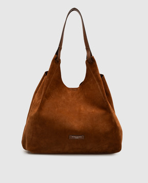 Gianni Chiarini Коричнева замшева сумка-тоут Dua з логотипом BS9780CMPL