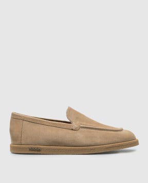 Max Mara Бежеві замшеві лофери SOFTLOAFERS з фактурним логотипом SOFTLOAFERS